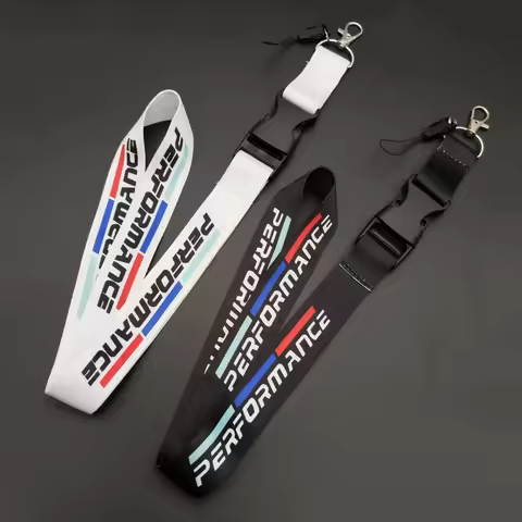 1pcs Black White Performance Logo Lanyard Nylon Printing Emblem Style Keychain For BMW M Performance
