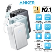 Anker Nano CCC Power Bank 10000mAh 45W Portable Charger with Built-in Retractable USB-C Cable 3C Pow