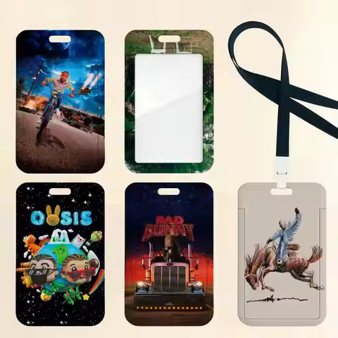 Singer B-Bad B-Bunny Card Holder Cardcase Bus Subway Work Permit Student Campus Lanyard Neck Straps