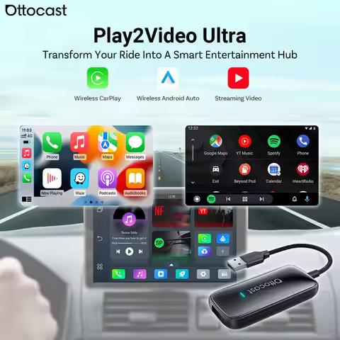 Ottocast Play2Video Ultra Wireless CarPlay Android Auto WiFi6 Ai Box Media Player YouTube Netflix Du