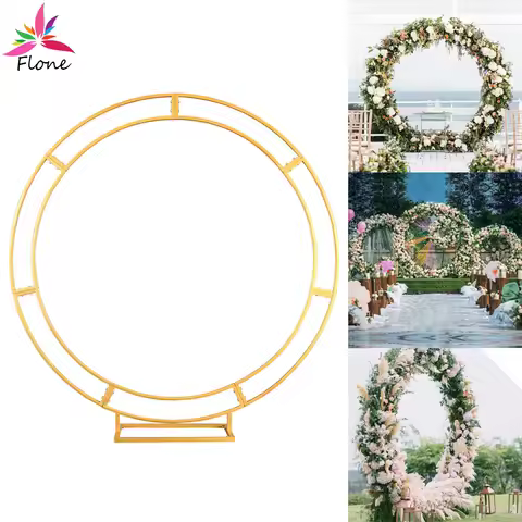 2/2.4M Double Rods Circular Ring Iron Frame Wedding Backdrop Decoration Gold White Black Arch Stand 