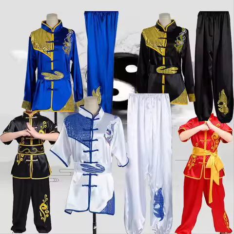 Adult Child Wushu Clothing Sets Sanda Martial Arts Tai Chi Shirt+Pants Fighting Training Suit Taiji 