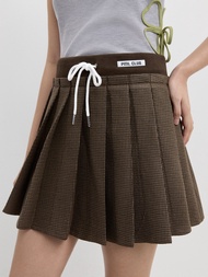 [Pomelo] กระโปรงพลีทแต่งขอบเอวดีเทลผูกโบว์ / Pleated Drawstring Layered Skirt