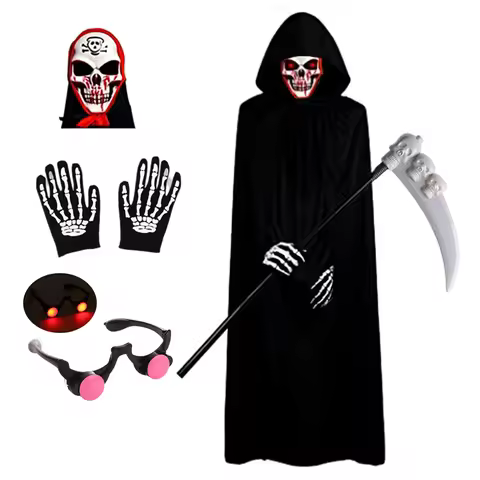 Scary Halloween Costumes for Kids - Red-eyed Reaper Robe with Hood and Scythe Easter Cape with Scyth