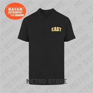 East Polo Shirt Logo Text Premium Gold Print | Polo Shirt Short Sleeve Collar Young Men Cool Latest Unisex Distro.....