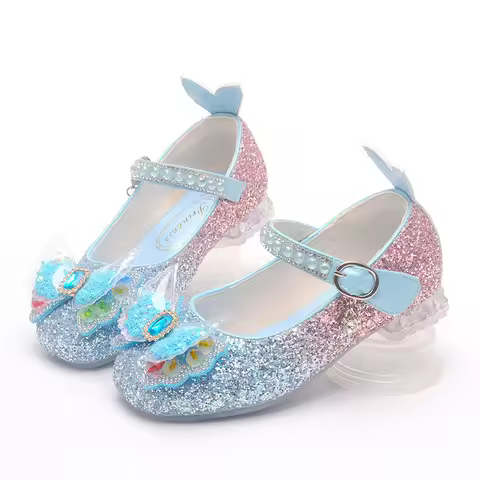 Halloween Party Dresses Shoes Heels elsa dress up Child Girl Leather Shoe Blue Shoes for Kids Girl P