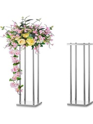 Sziqiqi Centro de mesa de boda de metal de 80 cm - 1 pieza de soporte de columna de flor plateado alta para arreglos florales de flores artificial grande Rectangular floreros para mostrar en bodas, fiestas, pasillos, carreteras y escenarios en forma T.
