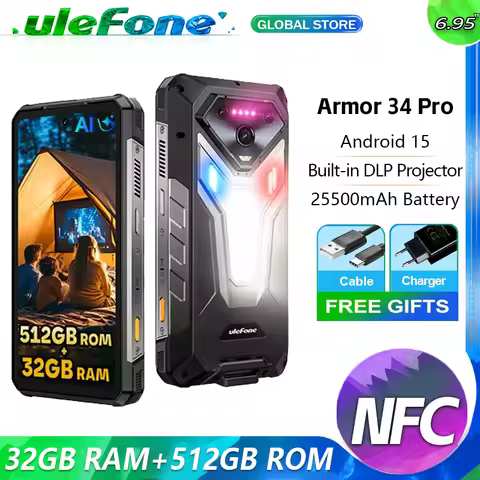 Ulefone Armor 34 Pro 5G AI Rugged Phone 32GB+512GB 25500mAh 6.95" Built-in Projector 120Hz Android 1