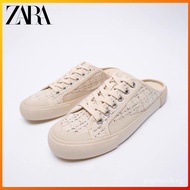 [2024 LATEST]ZARA autumn new women's shoes Asian limited light beige lace-up slingback sneakers