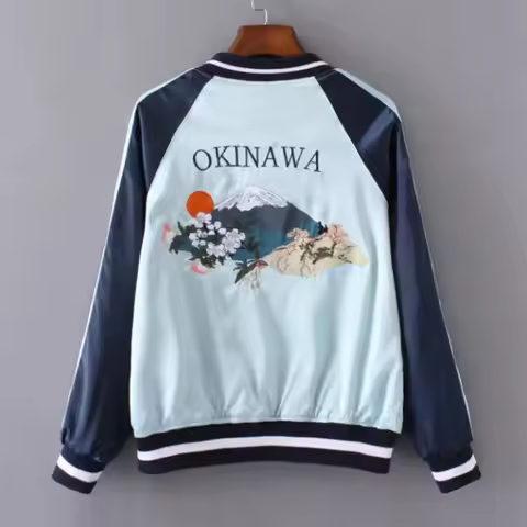 Double Sided Satin Baseball Jacket Women Sukajan Bomber Jacket Female Girls Embroidery Coat 2025 Spr