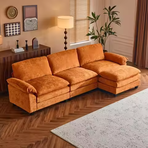 122" Cloud Double-Layer Deep Convertible Sectional Sofa, Comfy L-Shape 3-Seat Couches for Living Roo