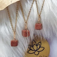 Necklace Gold Sandstone (Stone of Ambition) Gold SIlve Necklace Goldstone Cube Crystal Pendant