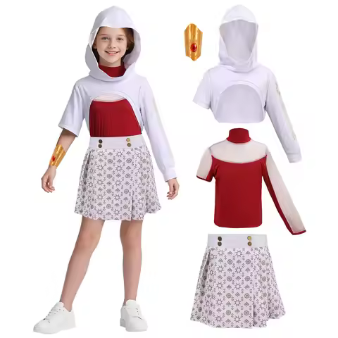 4PCS Girls Nova Zombies 4 Costume Cheerleader Dance Dress with Mesh Top Skirt Bracelet Halloween Cos
