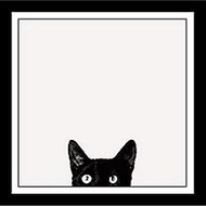 Buyartforless Work Framed Curiosity Cat by Jon Bertelli 11x11 Art Print Poster Wall Decor Black and
