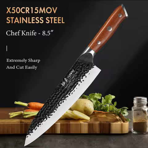 TURWHO 8.5" Japanese Handmade Forged Chef Knife X50Cr15MoV Stainless Steel Kitchen Chef Knives Cutti