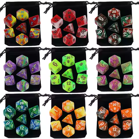 7pcs Dice with Bag DnD d4,d6,d8,d10,d%,d12,d20 Polyhedral Board Game Pieces RPG