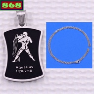 Aquarius pendant - Stainless steel Aquarius with stainless steel chain necklace + white stainless st