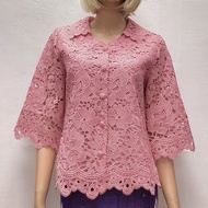 เสื้อลูกไม้คอตตอน ซับในลินิน ผู้ใหญ่ อก 38" 40" 42" 44" 46" 48" 50" อินกะออย In Ka Oil สีครีม/ชมพูกล