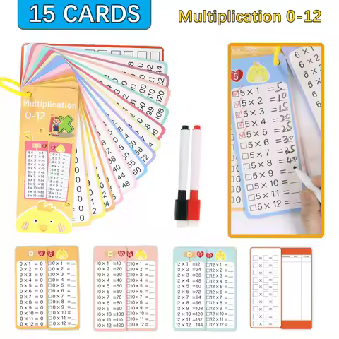 15 Sheets 2025 New Version of Division Erasable Mathematics Learning Cards Addition, Subtraction, Mu