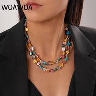 WUAWUA Colorful Necklace, Exaggerate Elegant Beaded Necklace, Fashion Double-layer Irregular Jewelry