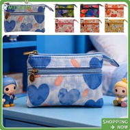 MELENE Key Pouch, Prints Canvas Coin Purse,  Double-Zip 4-Layer Coin Bag