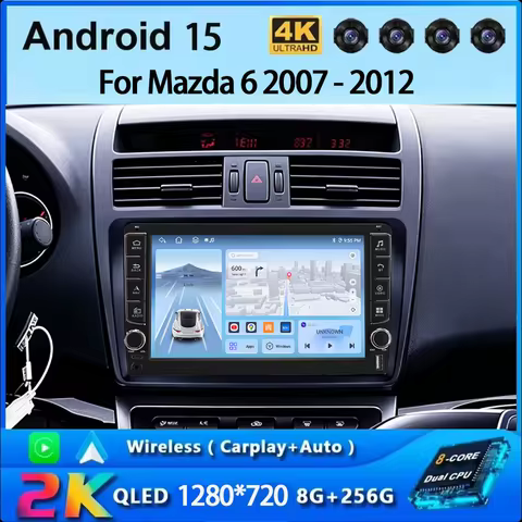 Android 15 Wireless Carplay Auto Car Radio For Mazda 6 GH 2007 - 2012 Multimedia Player GPS Navigati