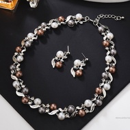 ชุดต่างหูสร้อยคอไข่มุกเลียนแบบชุดต่างหูรูปหยดน้ำหรูหราพร้อมเซ็ตสร้อยคอสำหรับปาร์ตี้ช็อปปิ้ง5LA-lcl-m