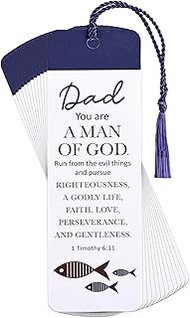 BKMTL-605 Dad You are A Man of God - 1 Timothy 6:11-6 x 2 Inch Navy Blue and White Cardstock Tassel 