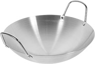 UPKOCH Wok Pan Stainless Steel Wok Stir Fry Pans 26cm Hot Pot Iron Frying Pan Double Handle Chinese Cooking Pot Kitchen Cookware For Boiling Steam Silver