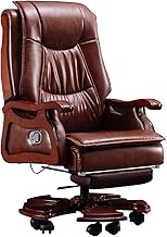 SMLZV Cowhide High-Back Boss Chairs,Ergonomic 10-Wheels Executive Office Chair with Footrest,Solid Wood Armrest,Adjustable Height Tilt Swivel Desk Chair for Work (Color : Brown)