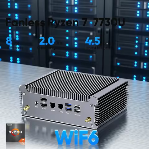 Topton Fanless AMD Mini PC FU02 Ryzen 7 7730U 5825U R5 5600U 4500U Gaming Computer Dual LAN Firewall
