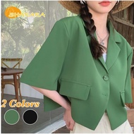 SHARARA Short Suit Coat Thin Slim Green Black Short Sleeve Blazer Korean Style For Women