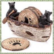 (K T) Full Size Bear Coasters Set of 6 for the Home, Rustic Lodge Decorations-Lack Bear Style