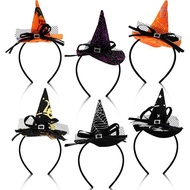 6 Pack Halloween Headbands For Women, Assorted Witch Hat Headband Headwear Cosplay Costume Party Hol