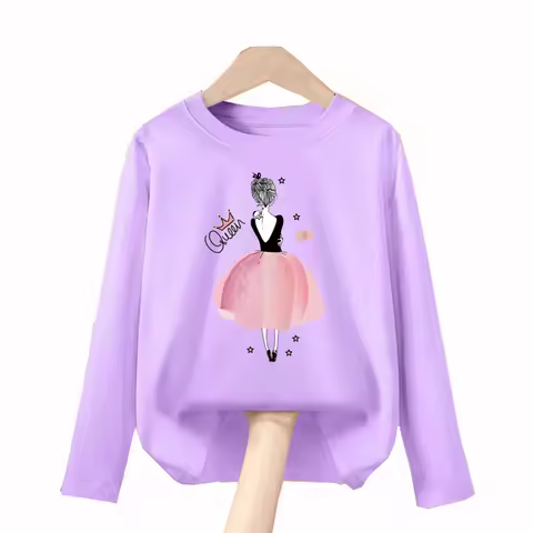 Aimi Lakana Student Girl Fashion T-Shirt Kids Long Sleeve Tops Spring Party Dresses Girls Cotton Pri