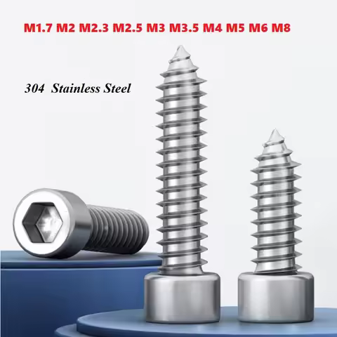 M1.7 M2 M2.3 M2.5 M3 M3.5 M4 M5 M6 M8 304 A2 Stainless Steel Hexagon Socket Allen Cup Head Self-Tapp