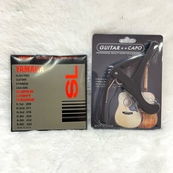 set Great Value Super Economical Yamaha Electric Guitar Strings + Good Quality Steel Capo Comfortabl