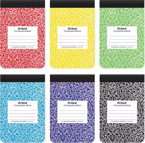 Half Size Composition Notebooks 6 Pack, 7.5x4.9 Inches, College Ruled, 80 Sheets, Top Bound, Assorte