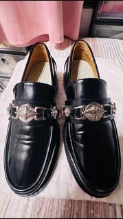 TOGA PULLA black patent leather loafers with chain details