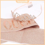 Birthday Tiara and Girdle Crystal Sequin Tiara Girdle for Women Girl Decorations [Izzyouth.sg]