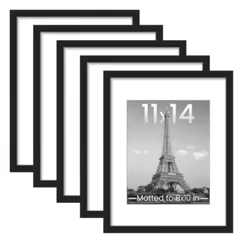 11x14 Picture Frame Set of 5, Display Pictures 8x10 with Mat or 11x14 Without Mat, Wall Gallery Phot