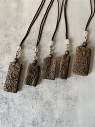 【雕刻掛墜/項鍊/吊墜】天然大王棋楠沉香 普賢菩薩 荷花 蘭花