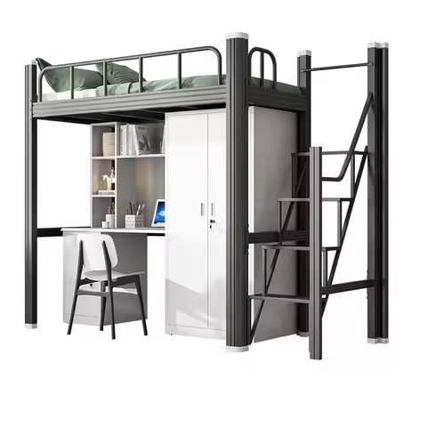 dl-Modern Apartment Bedroom Furniture Steel Adult Loft Bed Frame Loft Bunk Bed With Stairs#