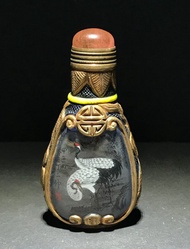 snuff bottle 鼻煙壺 丁二仲 雙鶴 內畫鼻煙壺 琉璃 內繪老鼻煙壺