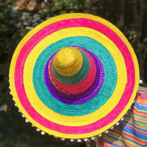 Wide Brim Mexican Party Hat Natural Straw Stage Preformance Mexican Straw Hats Panama Bucket Colorfu