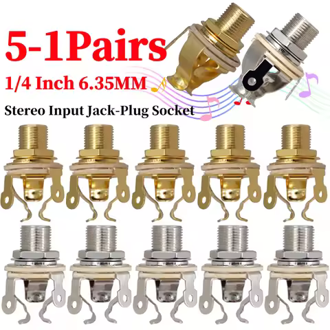2Pcs 1/4 Inch 6.35Mm Stereo Input Jack-Plug Socket Guitar Pickup Output Jack Guitar Mono Jack Socket
