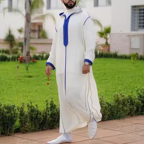 Fashionable Stand Collar Men Robe Dark Blue Comfortable for Home Vacation Travel