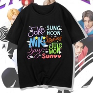 Fashion Baju Enhypen T-Shirt  Heeseung/ Sunghoon/ Sunoo/ Jungwon/ Jake/Jay/ Niki Print Graphic Tees 