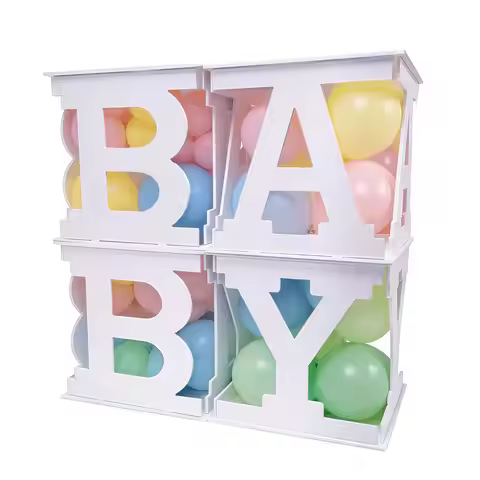 Baby Boxes with Letters for Baby Shower, 4pcs Wooden White Baby Blocks for Baby Shower Gender Reveal
