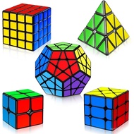 5 Pack Magic Speed Cube Set - 2x2, 3x3, 4x4, Triangle Megaminx Speed Cubes for Kids & Adults C3TV